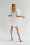 White Organza Square Neck Mini Homecoming Dress With Pearls