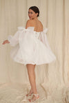 Simple Organza White Homecoming Dress With Detachable Bow Sleeve