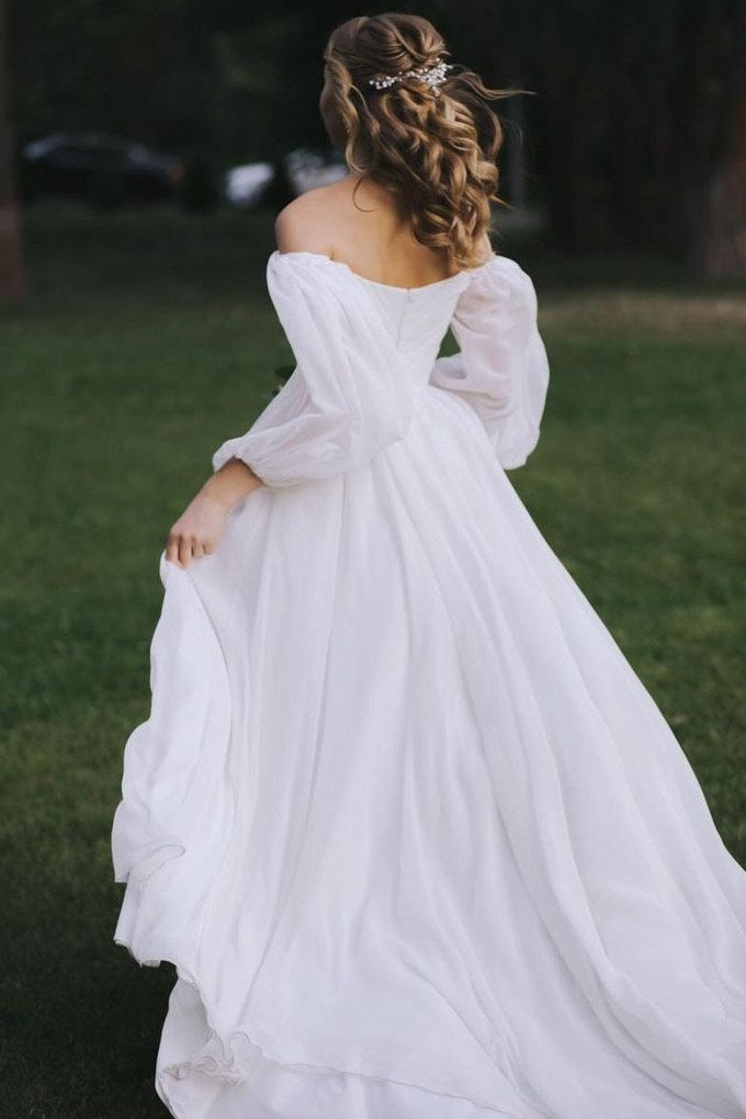 Bohemian Chiffon Puffy Sleeves Ruffles Wedding Dress – TANYA BRIDAL