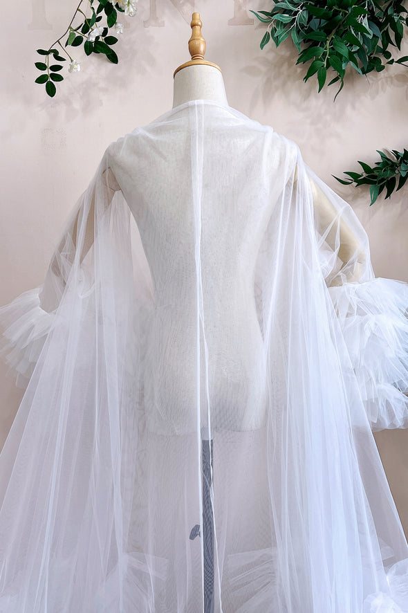 Ruffles Tulle Fashion Wedding Jacket Long Flare Sleeve Robe Outfit