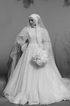 Romantic Pleats Long Muslim Wedding Dress Full Sleeves