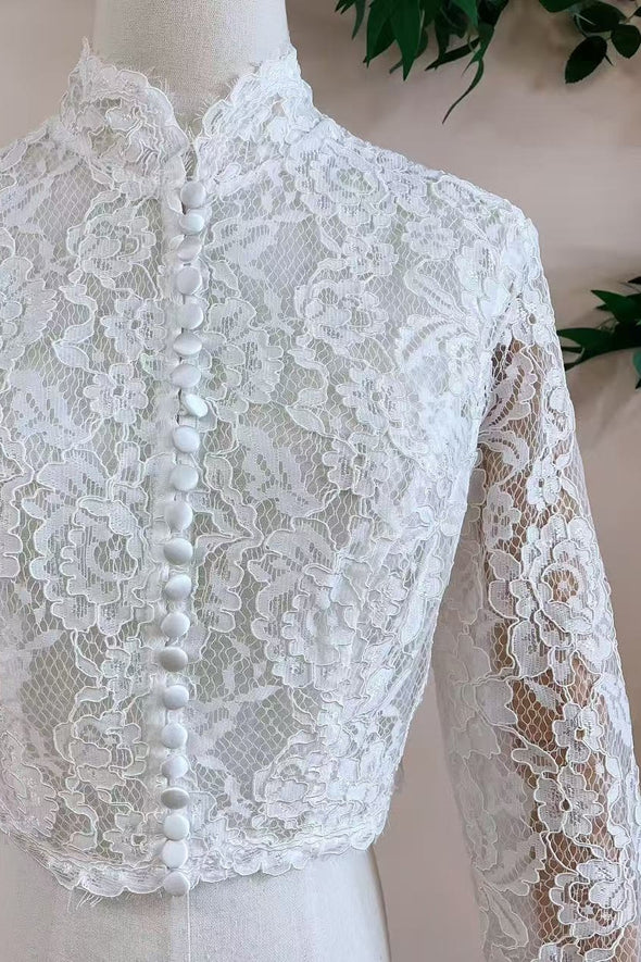 Lace Wedding Jacket High Stand Collar Bridal Bolero DQG1255