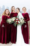 #DZ9340 Long Velvet Bridesmaid Dress Full Sleeves