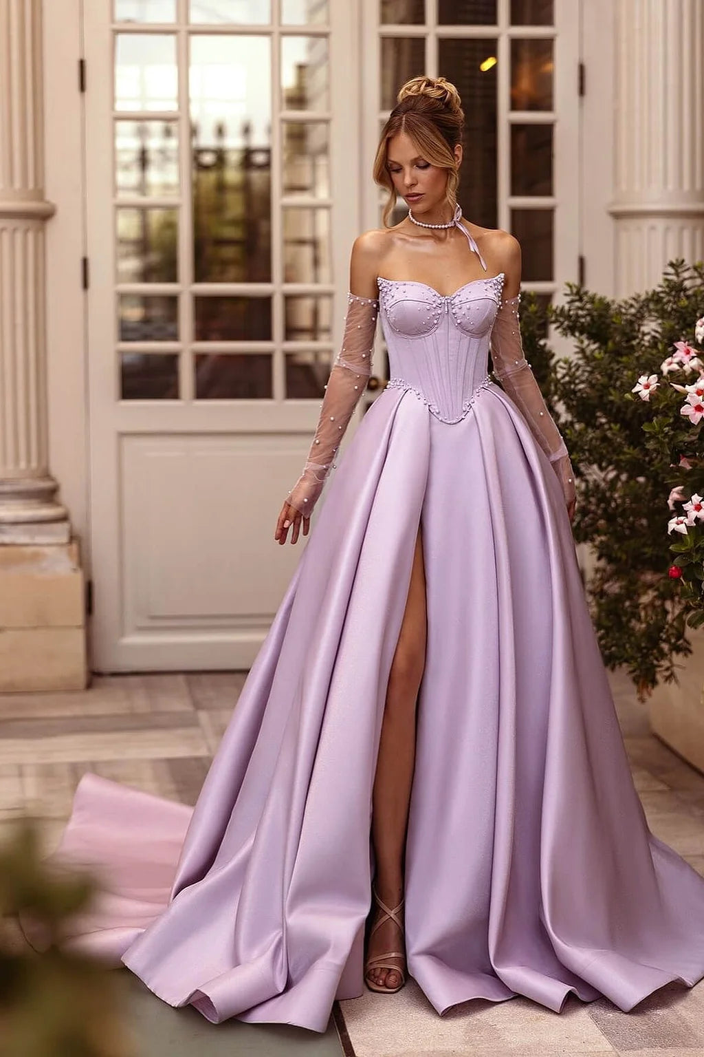 Lilac Sweetheart A-Line Prom Dress With Pearls TANYA BRIDAL Lilac Sweetheart A-Line Prom Dress With Pearls TANYA BRIDAL