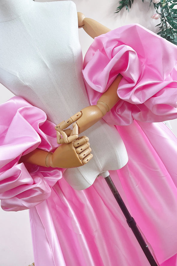 Pink Mikado Satin Long Wedding Party Outfit Lady Evening Cape