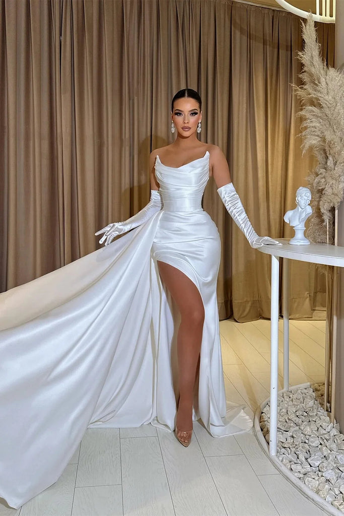 white silk prom dress Mermaid Strapless Pleats With Split Ruffles – TANYA BRIDAL size-l it is made from Dress Naughtiness Red Lingerie Size:US 12 | UK 11.5 | EU 45