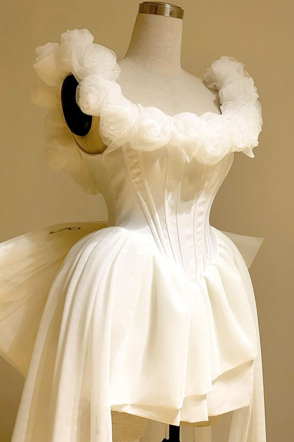 Romantic Flowers Strap Short Wedding Dress