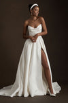 Strapless A Line Taffeta Wedding Dress Buttons Back