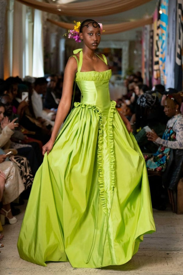 Sage Green Long Taffeta Prom Dress