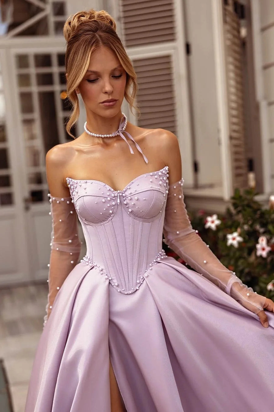 Lilac Sweetheart A-Line Prom Dress With Pearls TANYA BRIDAL Lilac Sweetheart A-Line Prom Dress With Pearls TANYA BRIDAL