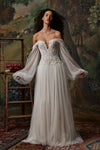 Off The Shoulder Long Sleeves A Line Lace Tulle Wedding Dress