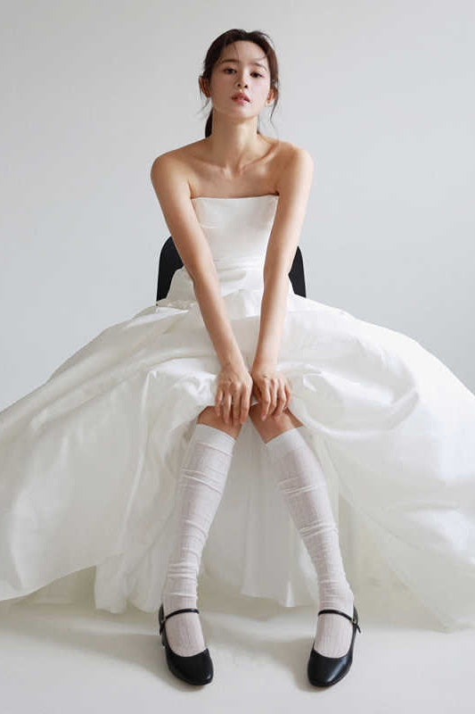 TSWD800 Taffeta A Line Long Wedding Dress Lace Up Back