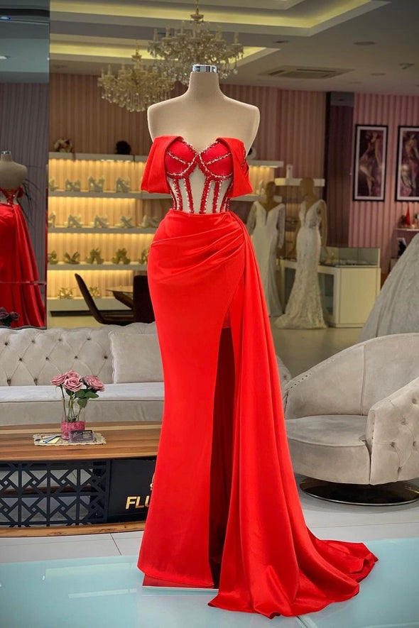 Red Mermaid Long Evening Dress Off The Shoulder TANYA BRIDAL Red Mermaid Long Evening Dress Off The Shoulder TANYA BRIDAL