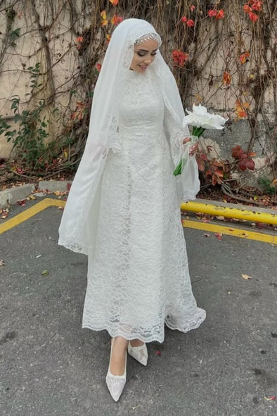 #DZ9440 Mermaid Long Lace Muslim Wedding Dress Elegant