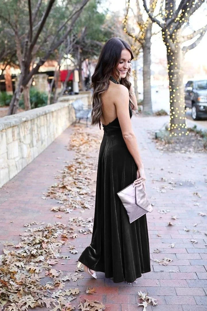 V Neck Velvet Simple Long Bridesmaid Dress – TANYA BRIDAL