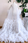 Ruffles Tulle Fashion Wedding Jacket Long Flare Sleeve Robe Outfit