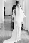 Half Bell Sleeves Simple Low V-Neck Wrap Backless Ruched Bridal Dress