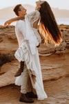Long Split Bell Sleeves Boho Chiffon Lace Wedding Dress