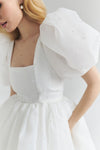 White Organza Square Neck Mini Homecoming Dress With Pearls