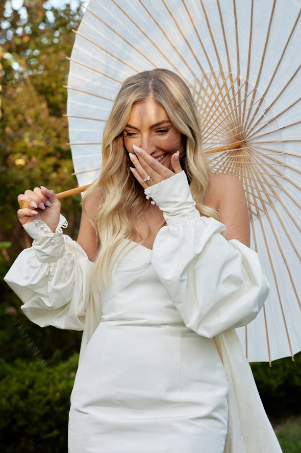 Long Sleeved Taffeta Wedding Cape With Long Train DJ294