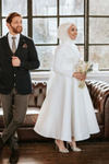 Short Muslim Wedding Dresses Long Sleeves Satin Bridal Gown DQG1103