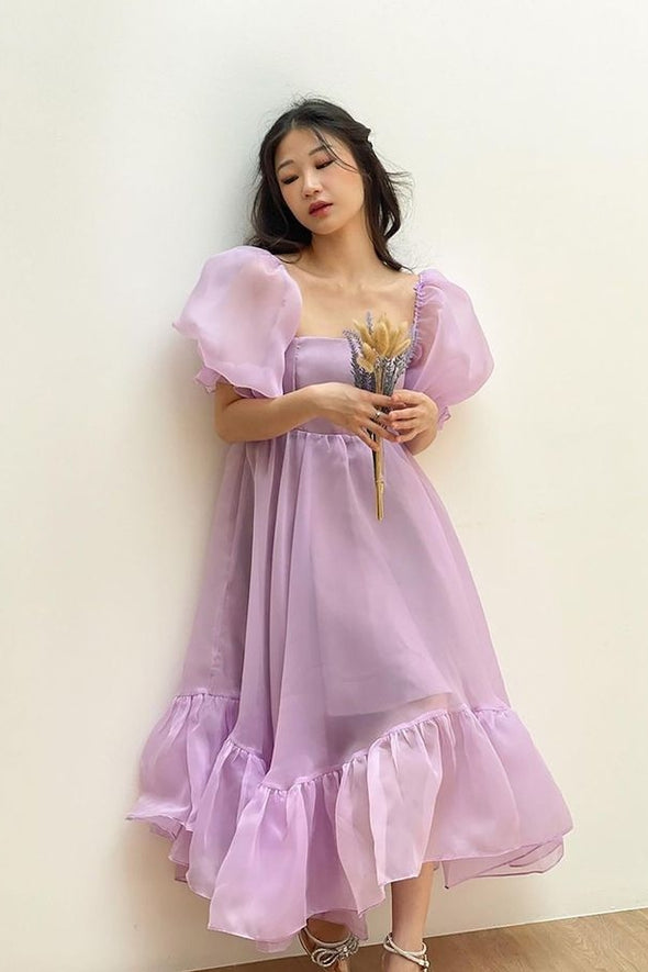 A Line Sweep Long Homecoming Dress Organza