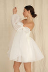 Simple Organza White Homecoming Dress With Detachable Bow Sleeve