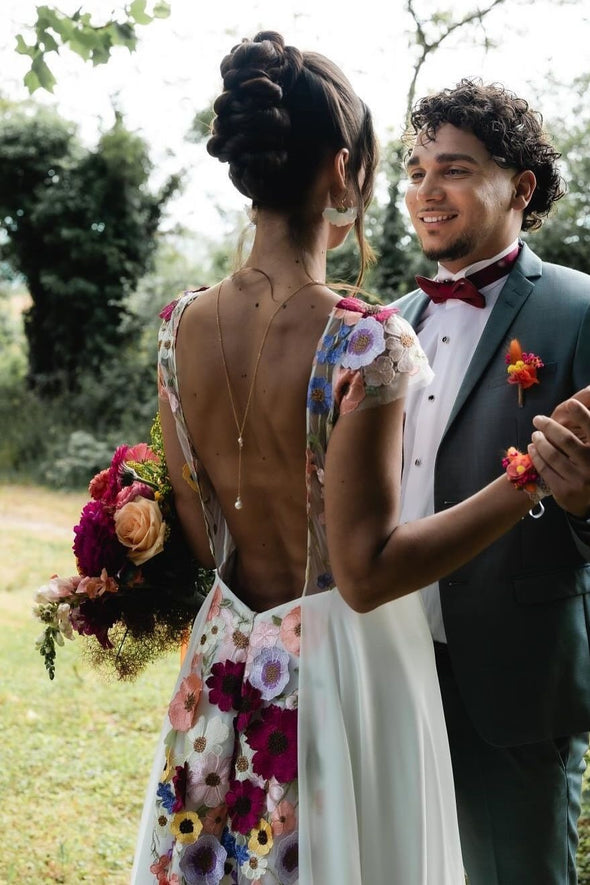 #DZ9312 Floral Lace A Line Wedding Dress