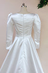 Simple Satin Muslim Wedding Dress Full Sleeves With Buttons