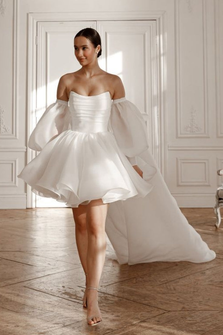Short Wedding Dress With Cape – TANYA BRIDAL - Main Image