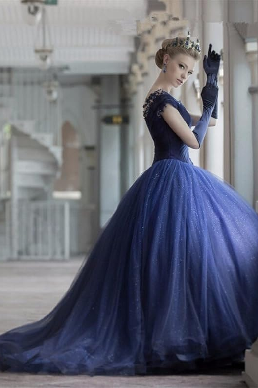 Long Royal Blue Ball Gown Prom Dress Short Sleeves TANYA BRIDAL Long Royal Blue Ball Gown Prom Dress Short Sleeves TANYA BRIDAL