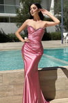 Pink Prom Dress With High Split Beadings