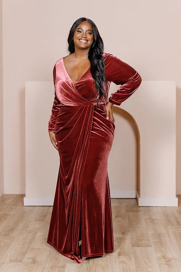Mother Of The Bride Velvet Dress V Neck Long Sleeves – TANYA BRIDAL