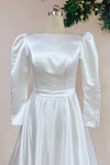 Simple Satin Muslim Wedding Dress Full Sleeves With Buttons