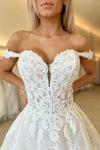 Off The Shoulder A Line Lace Tulle Wedding Dress