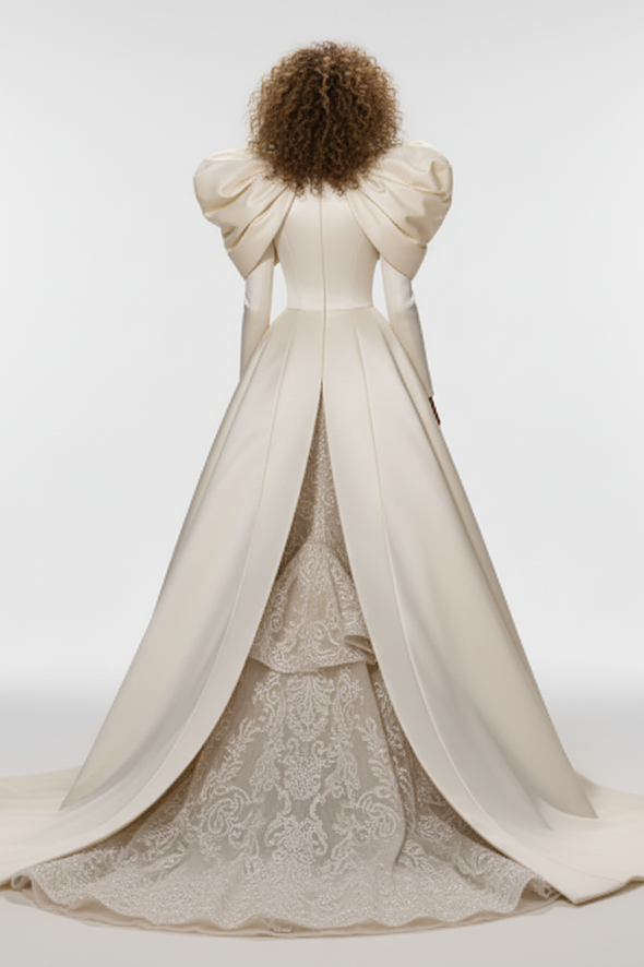 #DZ9301 Mikado Satin Ivory Long Wedding Evening Party Cape