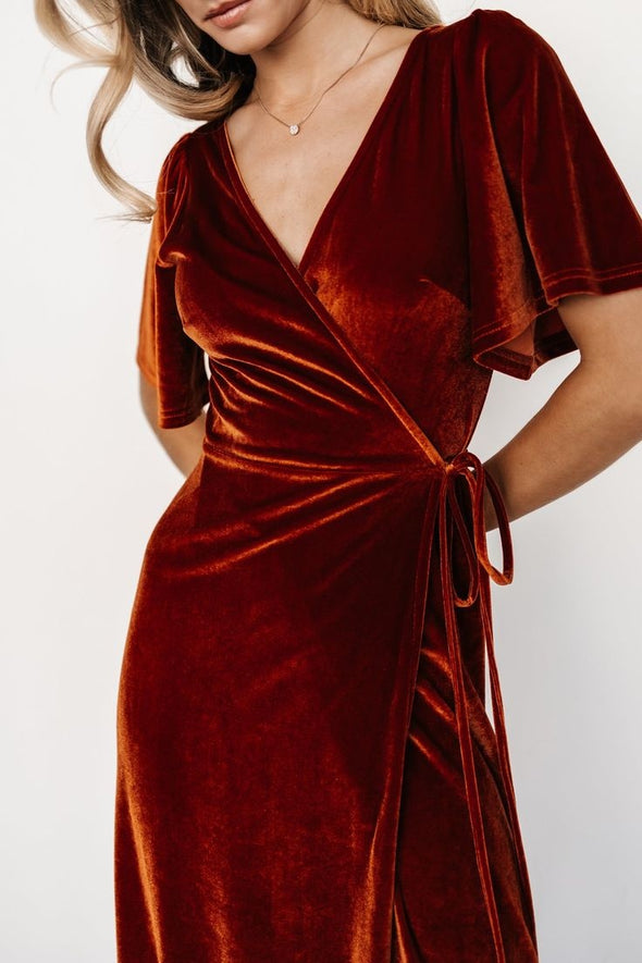 #DZ9341 Long Velvet Wrap Maxi Dress