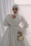 Romantic Pleats Long Muslim Wedding Dress Full Sleeves