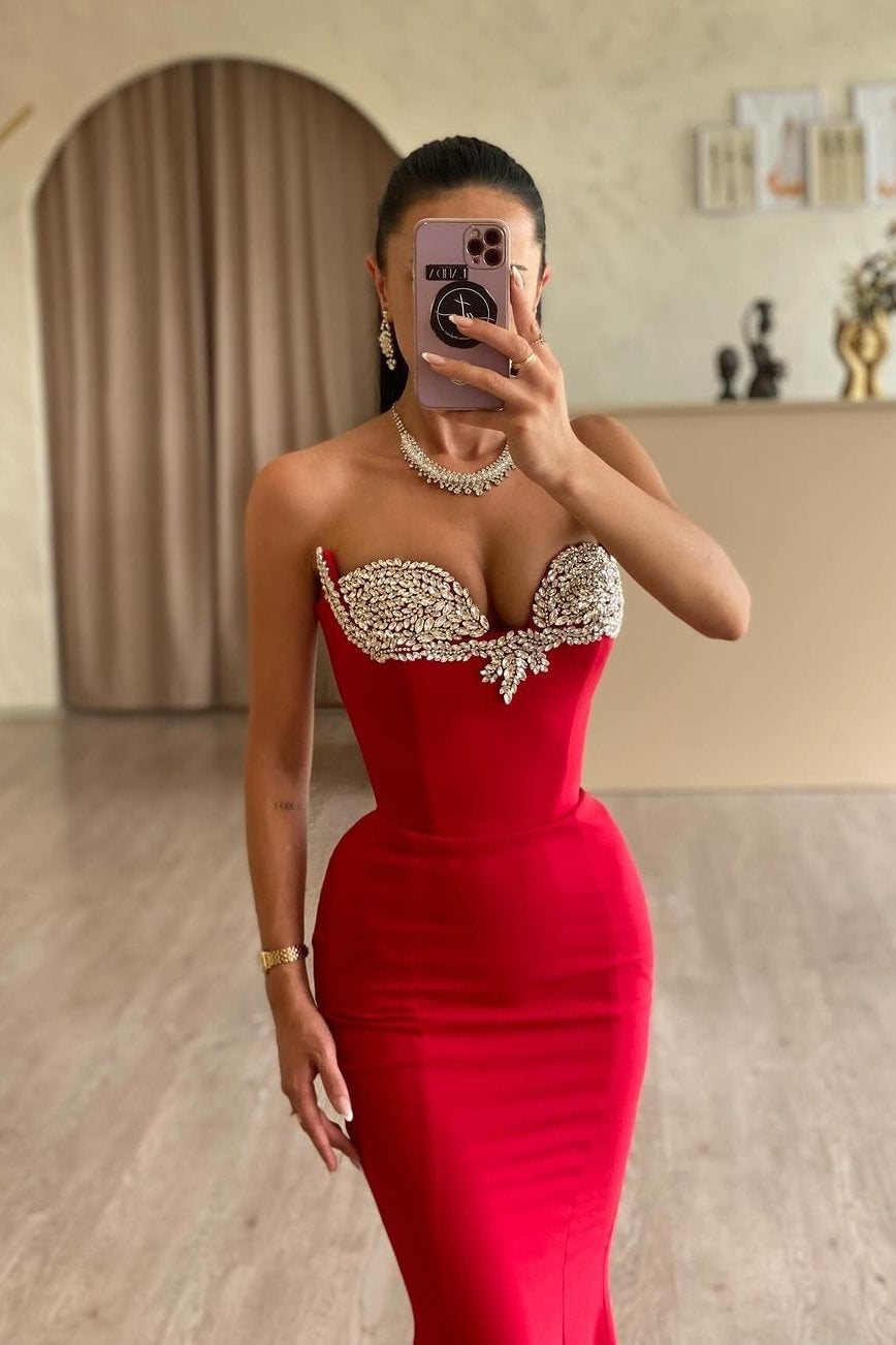 Red Mermaid Long Evening Dress With Crystal TANYA BRIDAL Red Mermaid Long Evening Dress With Crystal TANYA BRIDAL