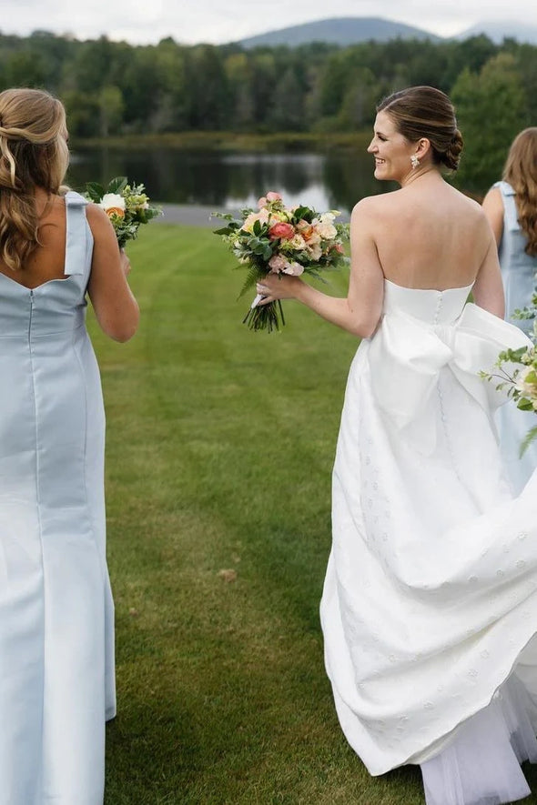 Long Satin Bridemaid Dress Pink Sky Blue