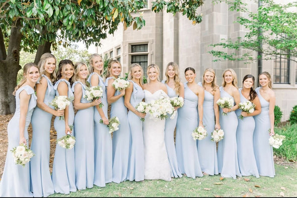 One Shoulder Long Chiffon Sky Blue Bridesmaid Dress – TANYA BRIDAL