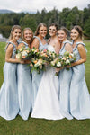 Long Satin Bridemaid Dress Pink Sky Blue