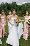 Long Satin Bridemaid Dress Pink Sky Blue