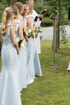 Long Satin Bridemaid Dress Pink Sky Blue