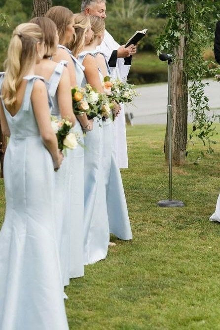 Long Satin Bridemaid Dress Pink Sky Blue