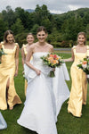 Long Satin Bridemaid Dress Pink Sky Blue