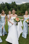 Long Satin Bridemaid Dress Pink Sky Blue