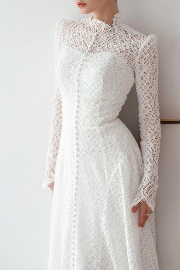 Unique Lace Long Sleeves Wedding Dress Buttons Front TANYA BRIDAL Unique Lace Long Sleeves Wedding Dress Buttons Front TANYA BRIDAL