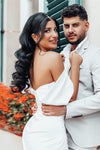 Modest Simple Off The Shoulder Satin Wedding Dress Slit