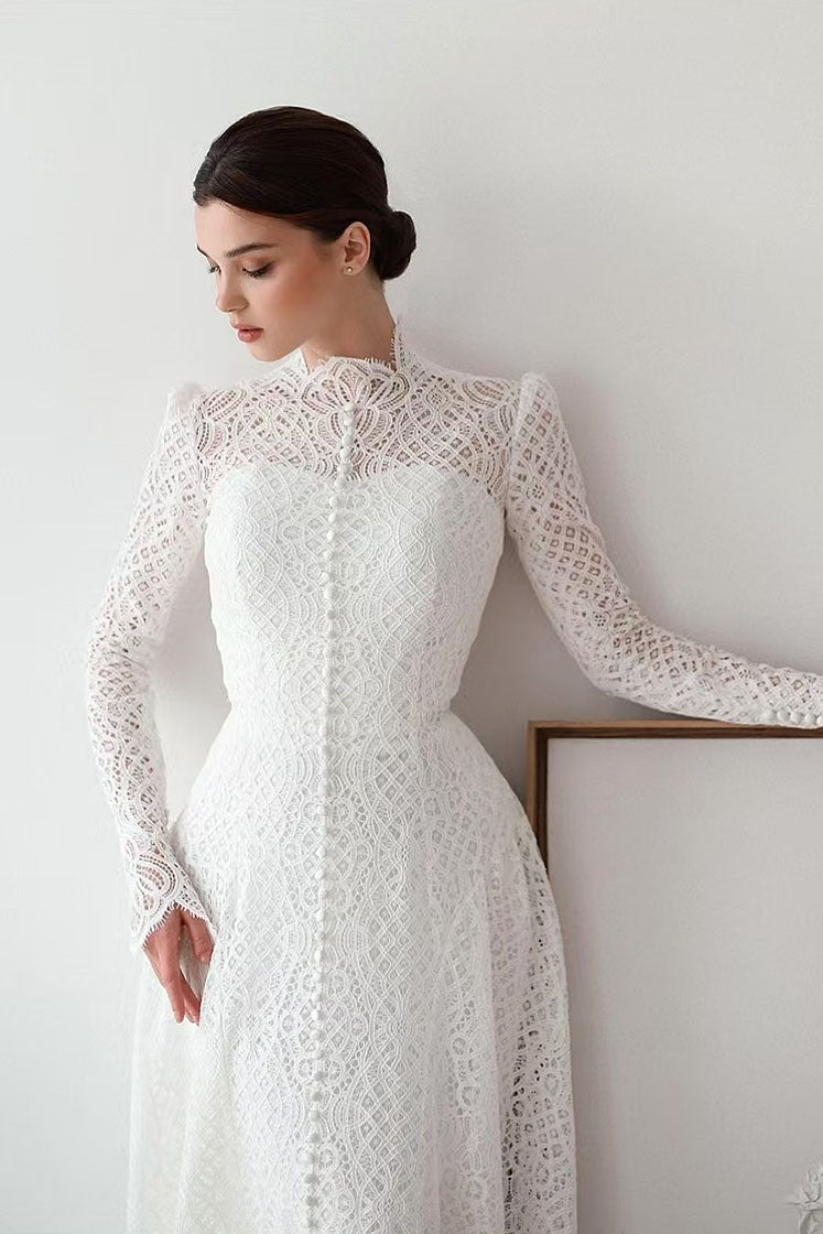 Unique Lace Long Sleeves Wedding Dress Buttons Front TANYA BRIDAL Unique Lace Long Sleeves Wedding Dress Buttons Front TANYA BRIDAL